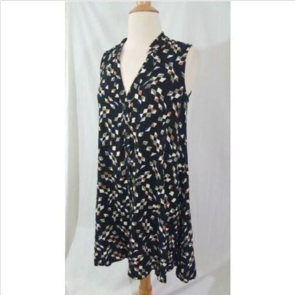 𝅺maeve Sleeveless Black Pattern Swing Dress sz S - Picture 3 of 6